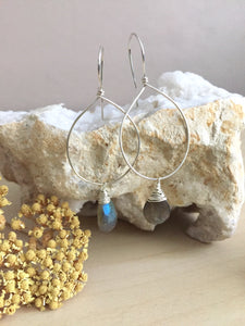 Gemstone and sterling silver hoop style earrings with labradorite