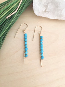 Turquoise verticle beaded earring on 14k gold fill ear wires