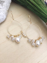 Load image into Gallery viewer, Gold Fill Hoops with White Pearl and Gemstone Dangles