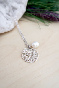 Silver Wire Crochet Sona Necklace with Freshwater Pearl Drop