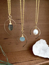 Load image into Gallery viewer, handmade wish bone necklaces with a gemstone or freshwater pearl drop