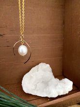 Load image into Gallery viewer, Wishbone Necklace with a  Freshwater Pearl Drop
