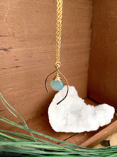 Load image into Gallery viewer, Unique wish bone shaped gemstone drop necklace with blue green gemstone