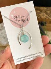 Load image into Gallery viewer, Wishbone Necklace with a Aqua Blue Chalcedony Gemstone drop