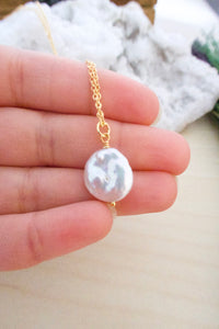 White Single Coin Pearl Necklace