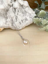 Load image into Gallery viewer, Wishbone Necklace with a  Freshwater Pearl Drop