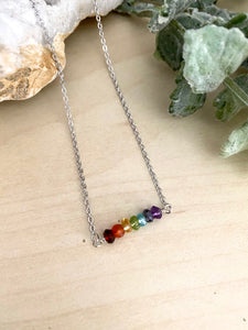 Rainbow Gemstone Bar Necklace - Pride Necklace