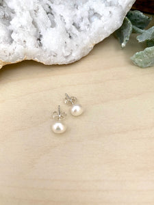 White Freshwater Pearl Studs on Sterling Silver Posts 6 mm