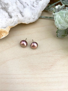 Metallic Mauve Pink Freshwater Pearl Earrings on Sterling Silver Posts