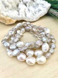 Freshwater Pearl and Moonstone Necklace with toggle clasp