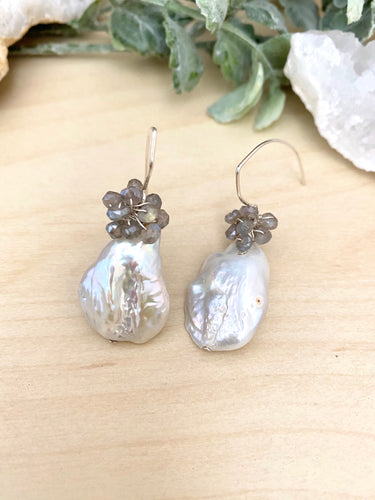 Baroque Freshwater Pearl and Labradorite Earrings on Sterling Silver Ear Wires