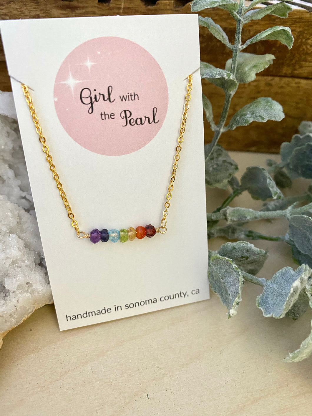 Rainbow bar necklace in gold by Girl with the Pearl 