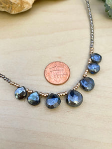 Talia Necklace - Short Beaded Necklace with Black Labradorite
