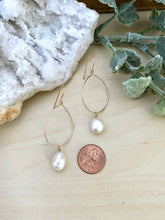 Load image into Gallery viewer, Hoop Earrings with White Freshwater pearl Drop - Gold fill or Sterling Silver