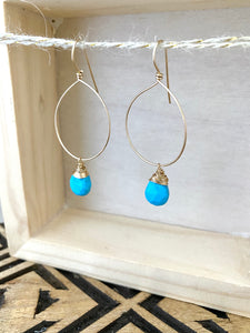 Hoop Earrings with Turquoise Drop - Gold fill or Sterling Silver