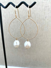 Load image into Gallery viewer, Hoop Earrings with White Freshwater pearl Drop - Gold fill or Sterling Silver