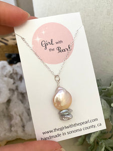 Pink and Grey Freshwater Coin Pearl Necklace and Earring Gift Set