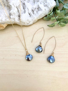 Black Labradorite Necklace and Earring Set - 14k Gold Filled