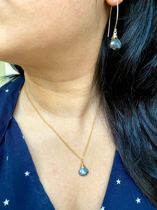 Black Labradorite Necklace and Earring Set - 14k Gold Filled