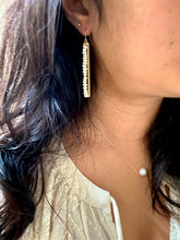 Load image into Gallery viewer, Pearl and Brass Stick Earrings - Tiny White Pearls - 14k Gold Filled Ear wires