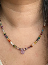 Load image into Gallery viewer, Colourful Handknotted Pearl &amp; Gemstone Statement Necklace Adjustable 16 to 18 inches