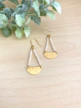 Load image into Gallery viewer, Pearl and Brass Half Moon Earrings