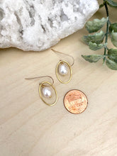 Load image into Gallery viewer, Oval Pearl Drop Earrings