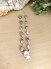 Load image into Gallery viewer, Wire Wrapped Moonstone Necklace with White Keshi Pearl Drop - Sterling Silver