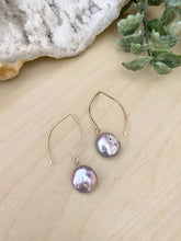 Load image into Gallery viewer, Mauve or Lavender Coin Pearl earrings - 14k Gold filled or Sterling Silver