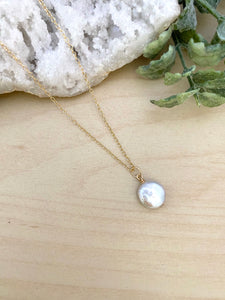 Small White Single Coin Pearl Necklace - Gold Fill or Sterling Silver