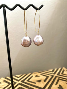 Mauve or Lavender Coin Pearl earrings - 14k Gold filled or Sterling Silver