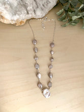 Load image into Gallery viewer, Wire Wrapped Moonstone Necklace with White Keshi Pearl Drop - Sterling Silver