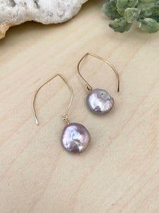 Mauve or Lavender Coin Pearl earrings - 14k Gold filled or Sterling Silver