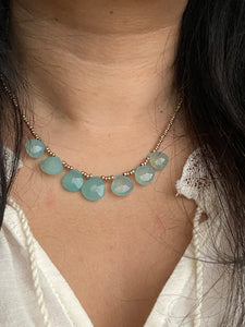 Talia Necklace - Short Beaded Necklace with Aqua Chalcedony