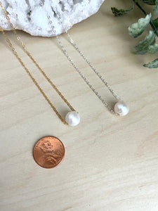 Floating Pearl Necklace - White Freshwater Pearl