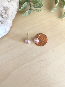 Pink Freshwater Pearl Earrings on Sterling Silver Posts 7.5-8mm