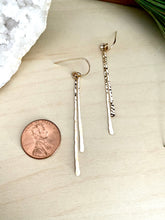 Load image into Gallery viewer, Hammered Sterling Silver or Gold Fill Dangling Vertical Bar Earrings