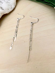 Hammered Sterling Silver or Gold Fill Dangling Vertical Bar Earrings
