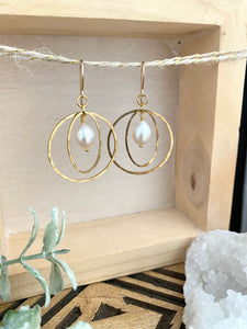 Mia Earrings - Circle and Oval hoops with a white Pearl drop
