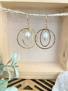 Mia Earrings - Circle and Oval hoops with a white Pearl drop