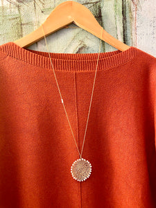 Wire Crochet Sunshine Necklace with Freshwater Pearls - Lacy Pendant Necklace with Pearl detailing