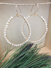 Load image into Gallery viewer, Large Gold Fill Hoop earrings with Freshwater Pearls Wire Wrapped all around