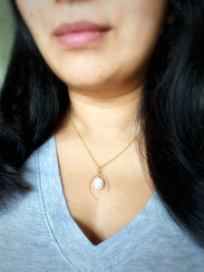 Wishbone Necklace with a  Freshwater Pearl Drop