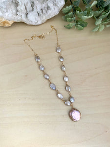 Wire Wrapped Moonstone Necklace with Freshwater Pearl Drop - Sterling Silver or 14k Gold Filled