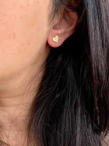 Gold Heart studs - Textured Brass Earrings on Surgical Steel posts