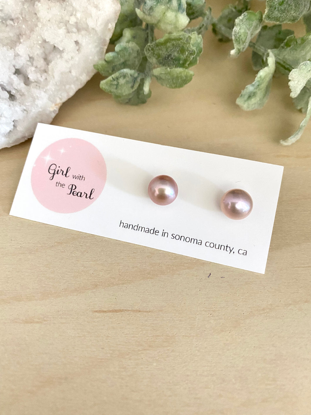Pink Freshwater Pearl Earrings on Sterling Silver Posts 7.5-8mm