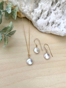 Small White Coin Pearl Gift Set - Sterling Silver or 14k Gold filled