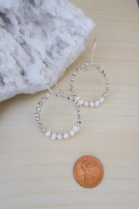 Freshwater pearl and pyrite hoop style earrings 